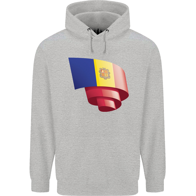 Curled Andorra Flag Andorran Day Football Childrens Kids Hoodie Sports Grey
