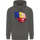 Curled Andorra Flag Andorran Day Football Childrens Kids Hoodie Storm Grey