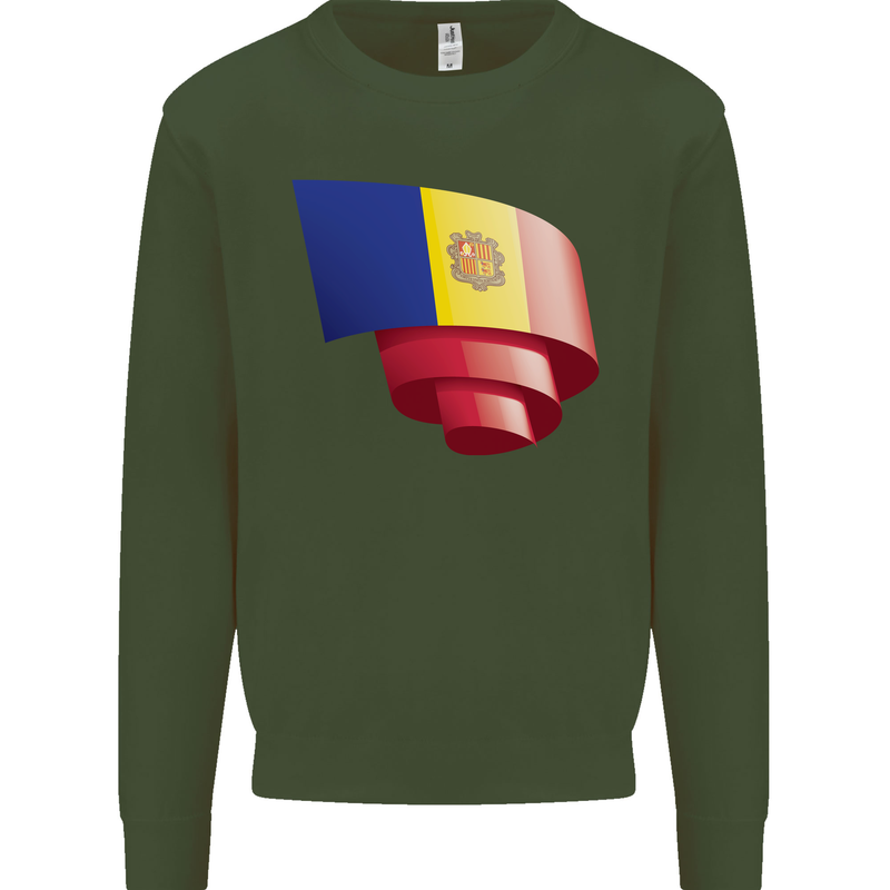 Curled Andorra Flag Andorran Day Football Kids Sweatshirt Jumper Forest Green