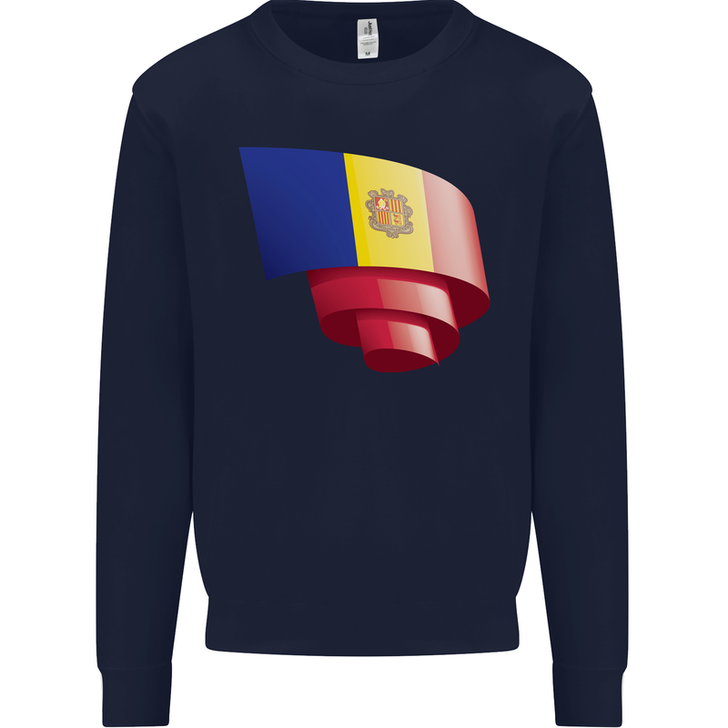 Curled Andorra Flag Andorran Day Football Kids Sweatshirt Jumper Navy Blue