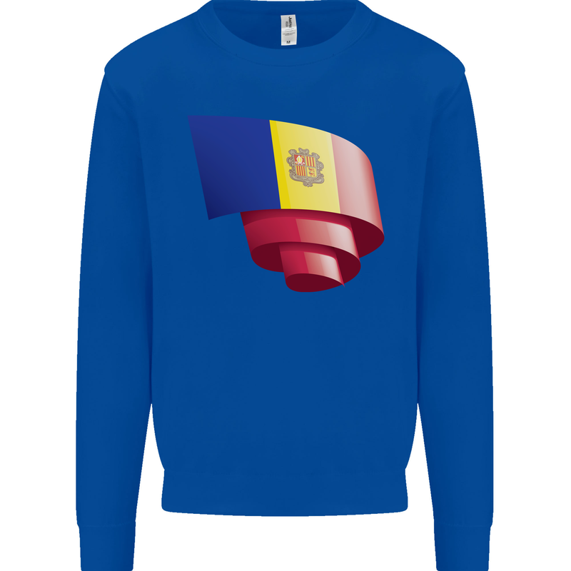Curled Andorra Flag Andorran Day Football Kids Sweatshirt Jumper Royal Blue