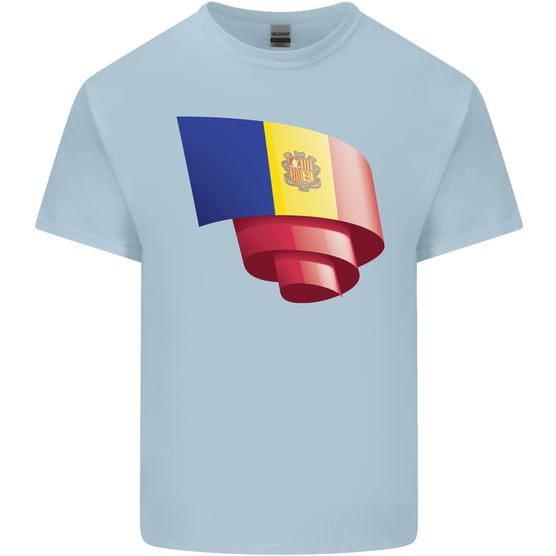 Curled Andorra Flag Andorran Day Football Kids T-Shirt Childrens Light Blue