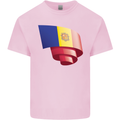 Curled Andorra Flag Andorran Day Football Kids T-Shirt Childrens Light Pink