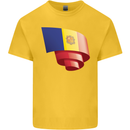 Curled Andorra Flag Andorran Day Football Kids T-Shirt Childrens Yellow
