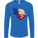 Curled Andorra Flag Andorran Day Football Mens Long Sleeve T-Shirt Royal Blue