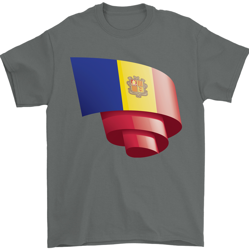 Curled Andorra Flag Andorran Day Football Mens T-Shirt 100% Cotton Charcoal