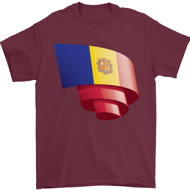 Curled Andorra Flag Andorran Day Football Mens T-Shirt 100% Cotton Maroon