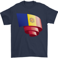 Curled Andorra Flag Andorran Day Football Mens T-Shirt 100% Cotton Navy Blue