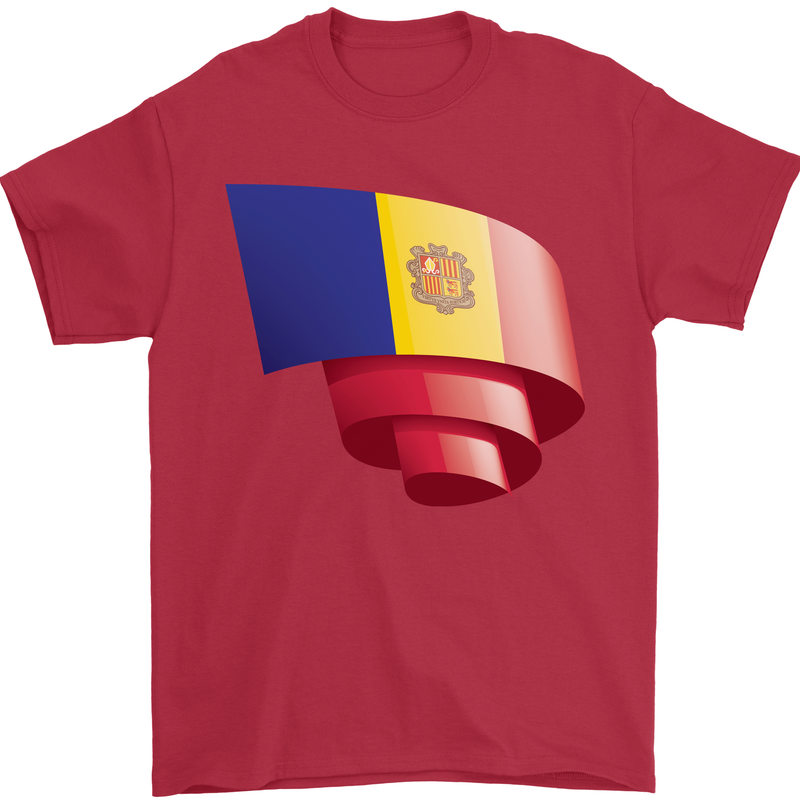 Curled Andorra Flag Andorran Day Football Mens T-Shirt 100% Cotton Red