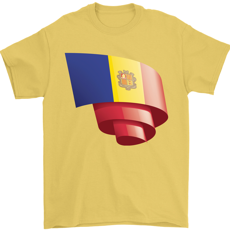 Curled Andorra Flag Andorran Day Football Mens T-Shirt 100% Cotton Yellow