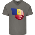 Curled Andorra Flag Andorran Day Football Mens V-Neck Cotton T-Shirt Charcoal