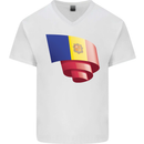 Curled Andorra Flag Andorran Day Football Mens V-Neck Cotton T-Shirt White