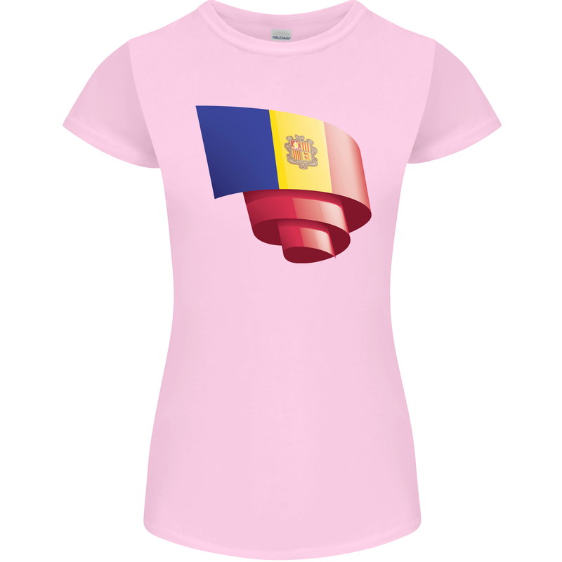 Curled Andorra Flag Andorran Day Football Womens Petite Cut T-Shirt Light Pink