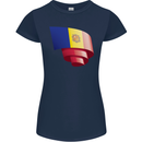 Curled Andorra Flag Andorran Day Football Womens Petite Cut T-Shirt Navy Blue