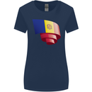 Curled Andorra Flag Andorran Day Football Womens Wider Cut T-Shirt Navy Blue