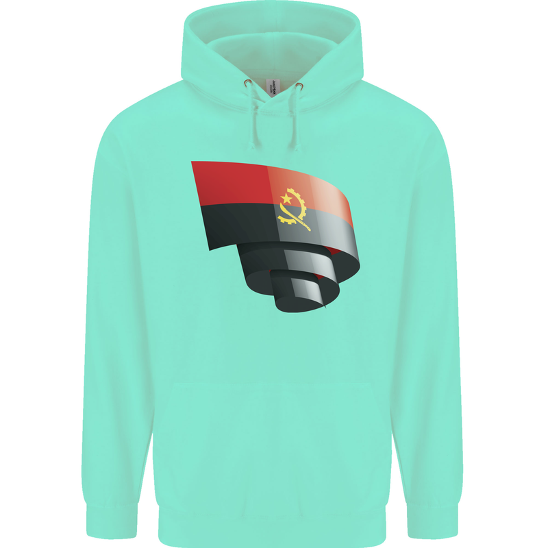 Curled Angola Flag Angolan Day Football Childrens Kids Hoodie Peppermint