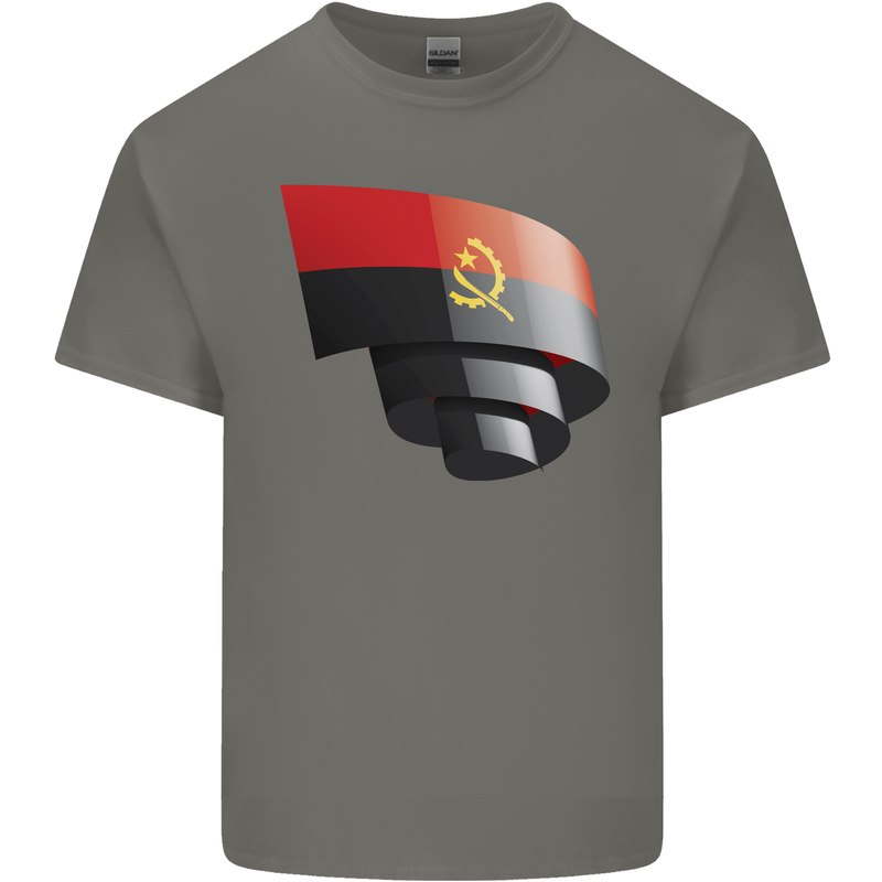 Curled Angola Flag Angolan Day Football Kids T-Shirt Childrens Charcoal