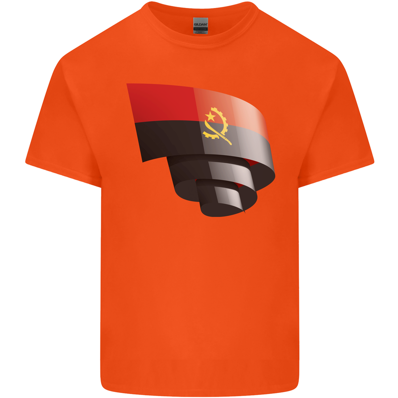 Curled Angola Flag Angolan Day Football Kids T-Shirt Childrens Orange