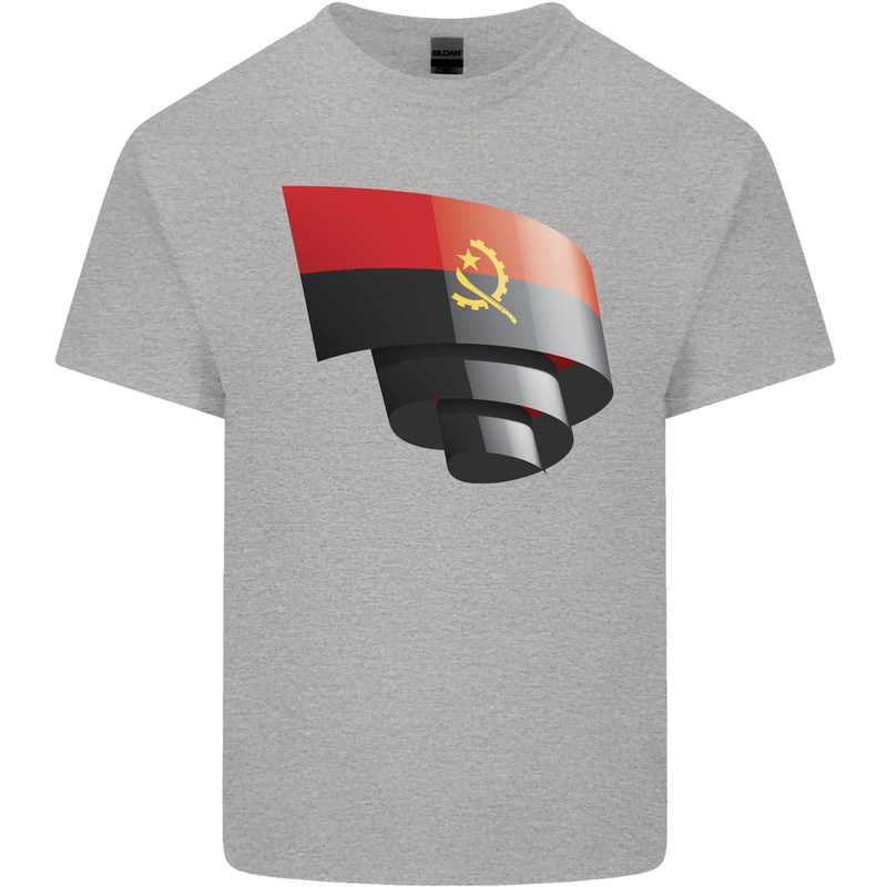Curled Angola Flag Angolan Day Football Kids T-Shirt Childrens Sports Grey
