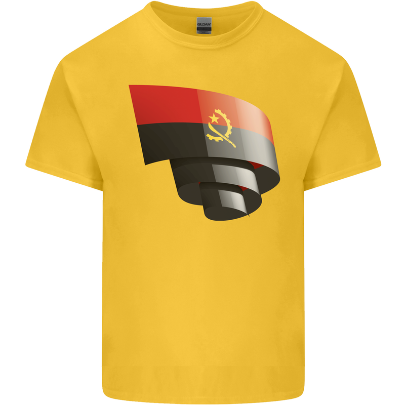 Curled Angola Flag Angolan Day Football Kids T-Shirt Childrens Yellow