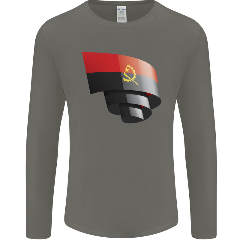 Curled Angola Flag Angolan Day Football Mens Long Sleeve T-Shirt Charcoal