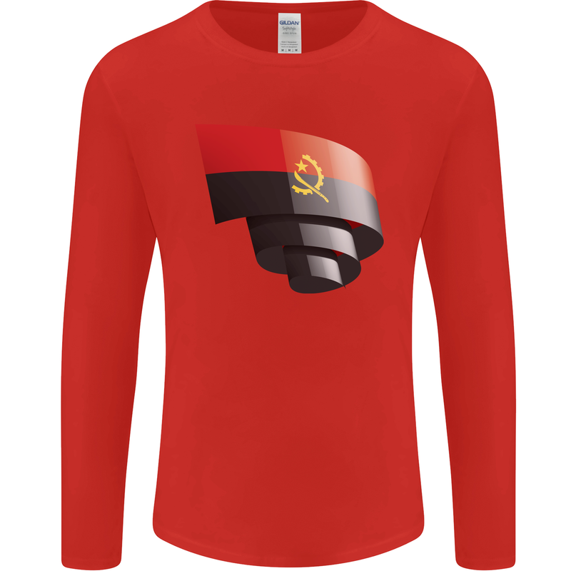 Curled Angola Flag Angolan Day Football Mens Long Sleeve T-Shirt Red