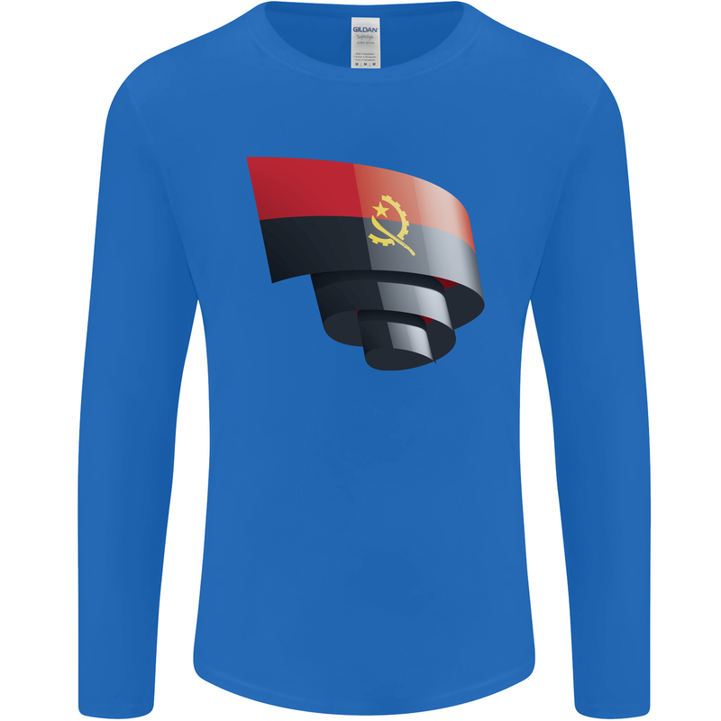 Curled Angola Flag Angolan Day Football Mens Long Sleeve T-Shirt Royal Blue