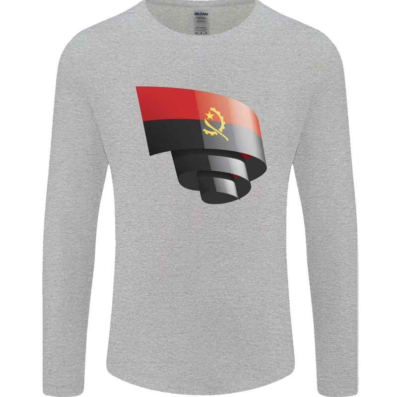 Curled Angola Flag Angolan Day Football Mens Long Sleeve T-Shirt Sports Grey