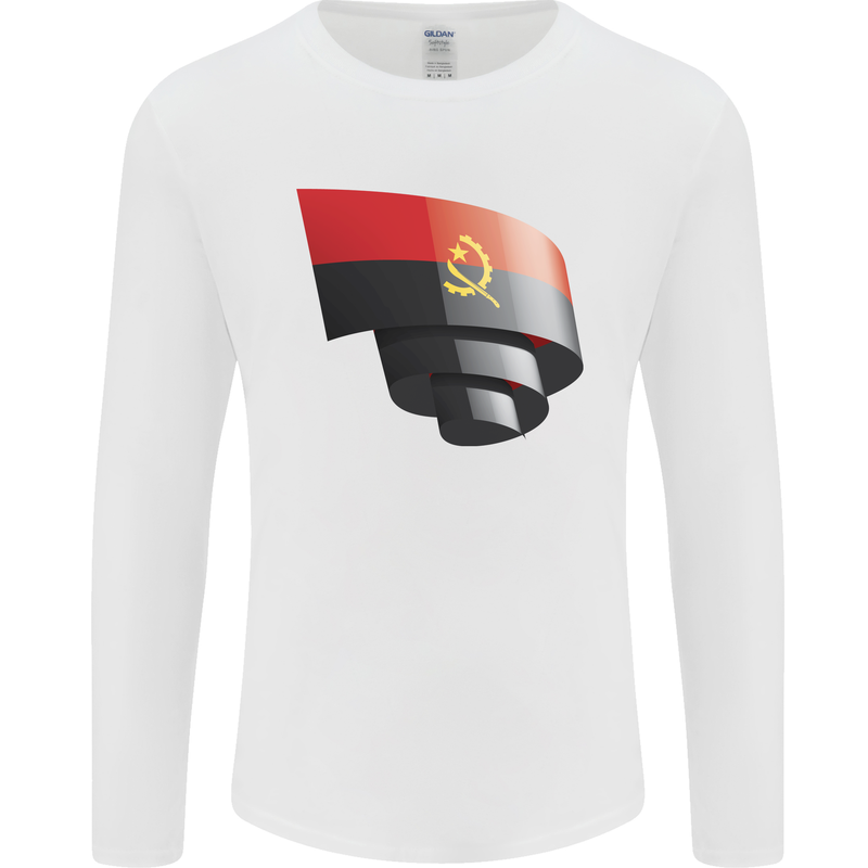 Curled Angola Flag Angolan Day Football Mens Long Sleeve T-Shirt White