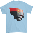 Curled Angola Flag Angolan Day Football Mens T-Shirt 100% Cotton Light Blue
