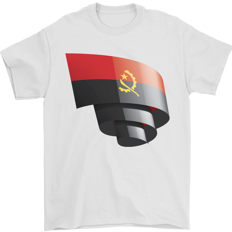 Curled Angola Flag Angolan Day Football Mens T-Shirt 100% Cotton White