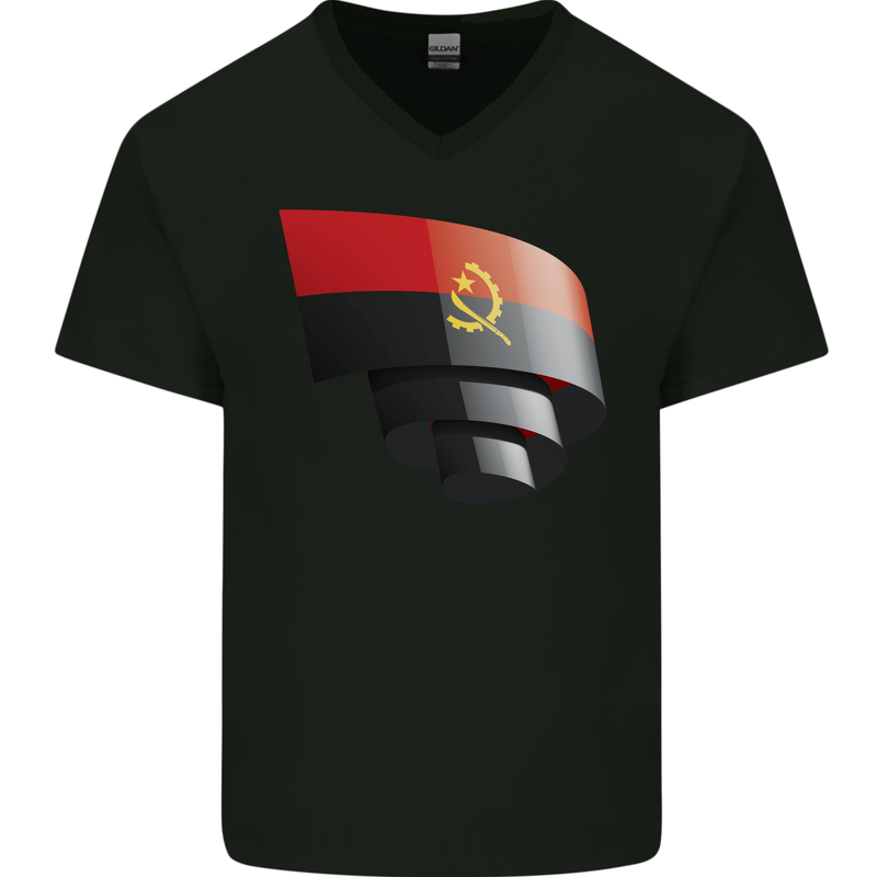 Curled Angola Flag Angolan Day Football Mens V-Neck Cotton T-Shirt Black