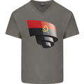 Curled Angola Flag Angolan Day Football Mens V-Neck Cotton T-Shirt Charcoal
