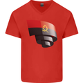 Curled Angola Flag Angolan Day Football Mens V-Neck Cotton T-Shirt Red