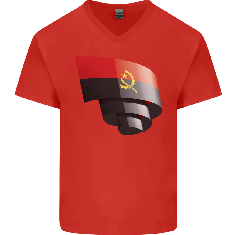 Curled Angola Flag Angolan Day Football Mens V-Neck Cotton T-Shirt Red