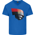 Curled Angola Flag Angolan Day Football Mens V-Neck Cotton T-Shirt Royal Blue