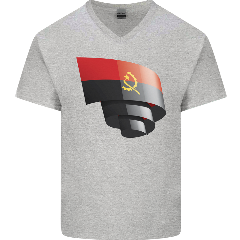 Curled Angola Flag Angolan Day Football Mens V-Neck Cotton T-Shirt Sports Grey