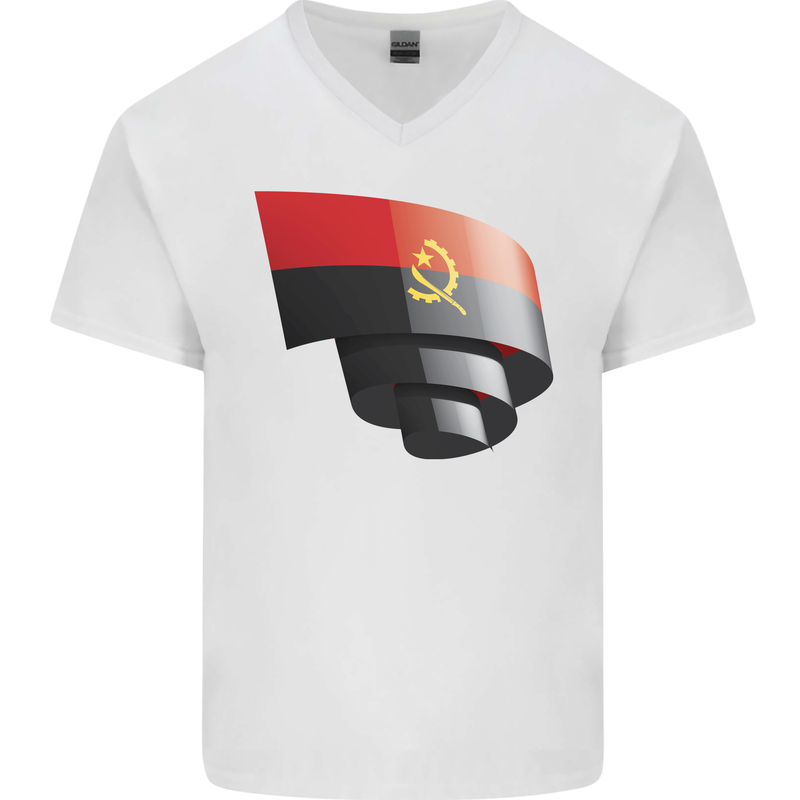 Curled Angola Flag Angolan Day Football Mens V-Neck Cotton T-Shirt White