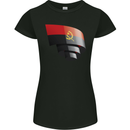 Curled Angola Flag Angolan Day Football Womens Petite Cut T-Shirt Black