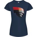 Curled Angola Flag Angolan Day Football Womens Petite Cut T-Shirt Navy Blue