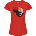 Curled Angola Flag Angolan Day Football Womens Petite Cut T-Shirt Red