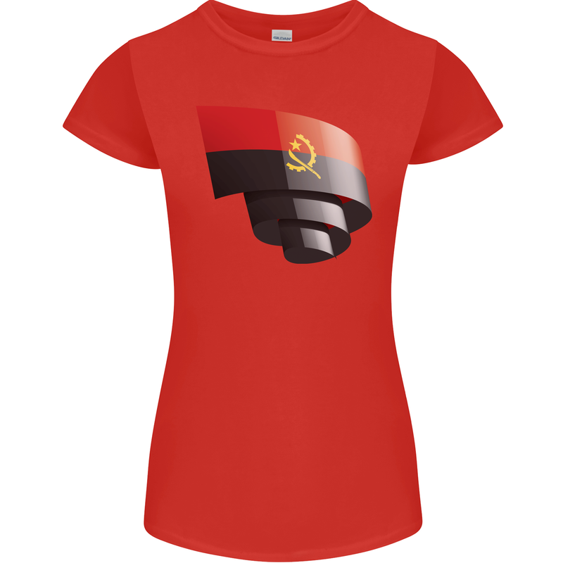 Curled Angola Flag Angolan Day Football Womens Petite Cut T-Shirt Red