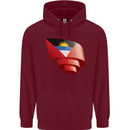 Curled Antigua and Barbuda Flag Day Football Childrens Kids Hoodie Maroon