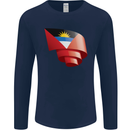 Curled Antigua and Barbuda Flag Day Football Mens Long Sleeve T-Shirt Navy Blue