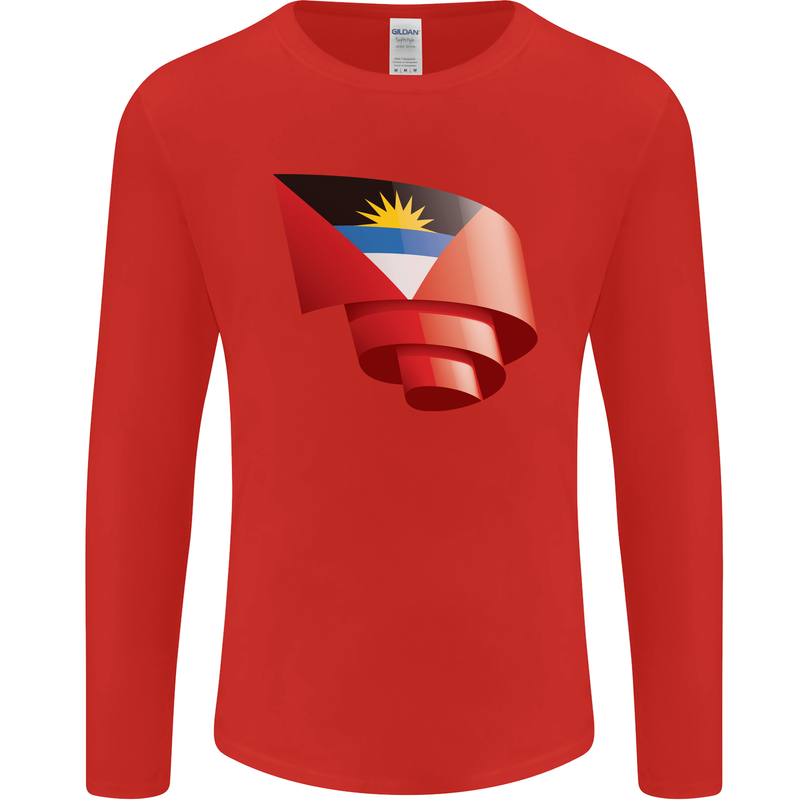 Curled Antigua and Barbuda Flag Day Football Mens Long Sleeve T-Shirt Red