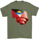 Curled Antigua and Barbuda Flag Day Football Mens T-Shirt 100% Cotton Military Green