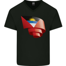 Curled Antigua and Barbuda Flag Day Football Mens V-Neck Cotton T-Shirt Black