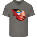 Curled Antigua and Barbuda Flag Day Football Mens V-Neck Cotton T-Shirt Charcoal