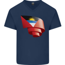 Curled Antigua and Barbuda Flag Day Football Mens V-Neck Cotton T-Shirt Navy Blue