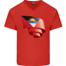 Curled Antigua and Barbuda Flag Day Football Mens V-Neck Cotton T-Shirt Red